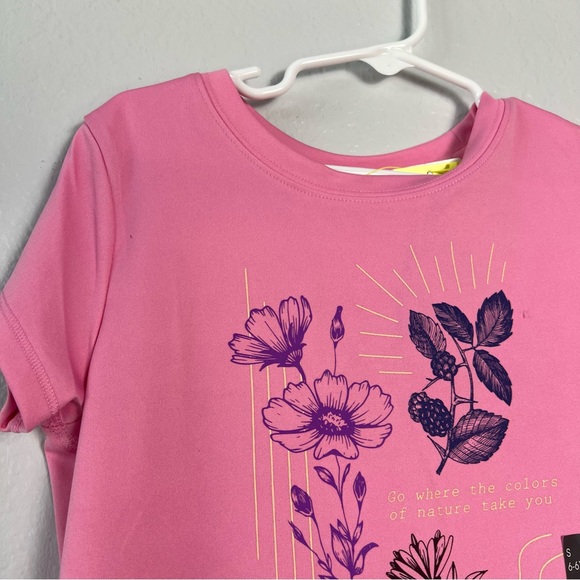 NWT All In Motion Girl's Pink Floral Performance Graphic Tee S  6-6X - Picture 5 of 14